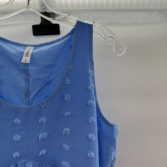Zenana Women's Scoop Neck Sleeveless A-Line Dress Blue Dotted Embroidered S - Picture 4 of 9